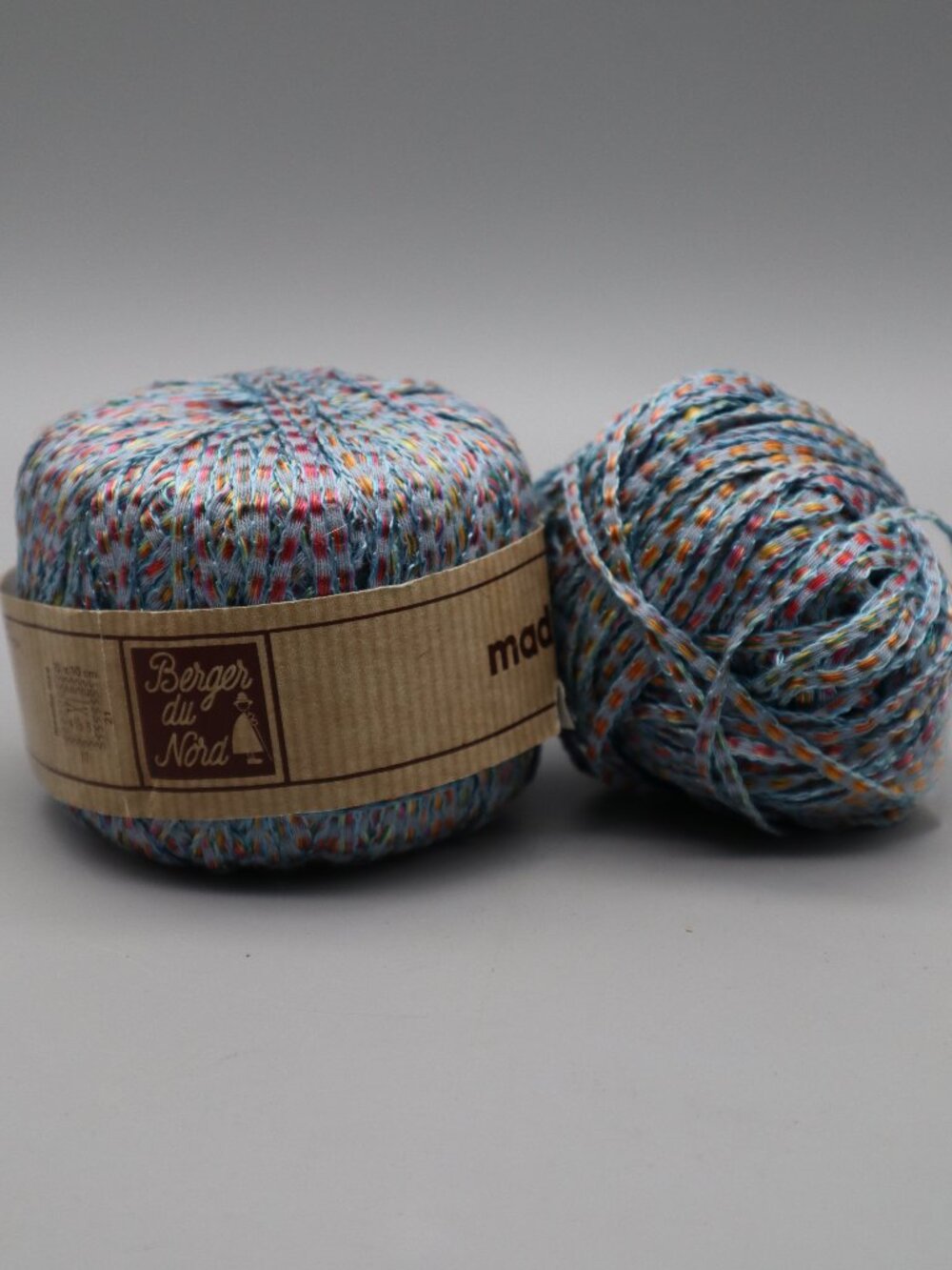 1 1/2 Skeins Berger Du Nord Madras Yarn Blue Pink ~112.5 Yards Viscose Cotton